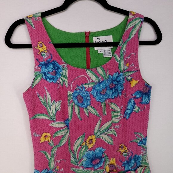 Vintage 90s Lilly Pulitzer Sheath Dress Women 4 Pink Floral Waffle Knit - Picture 3 of 13